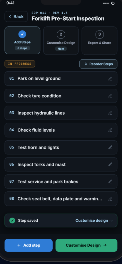 Quick SOP step editor